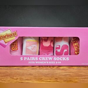 Starburst Pink 5 Pair Crew Socks NIB